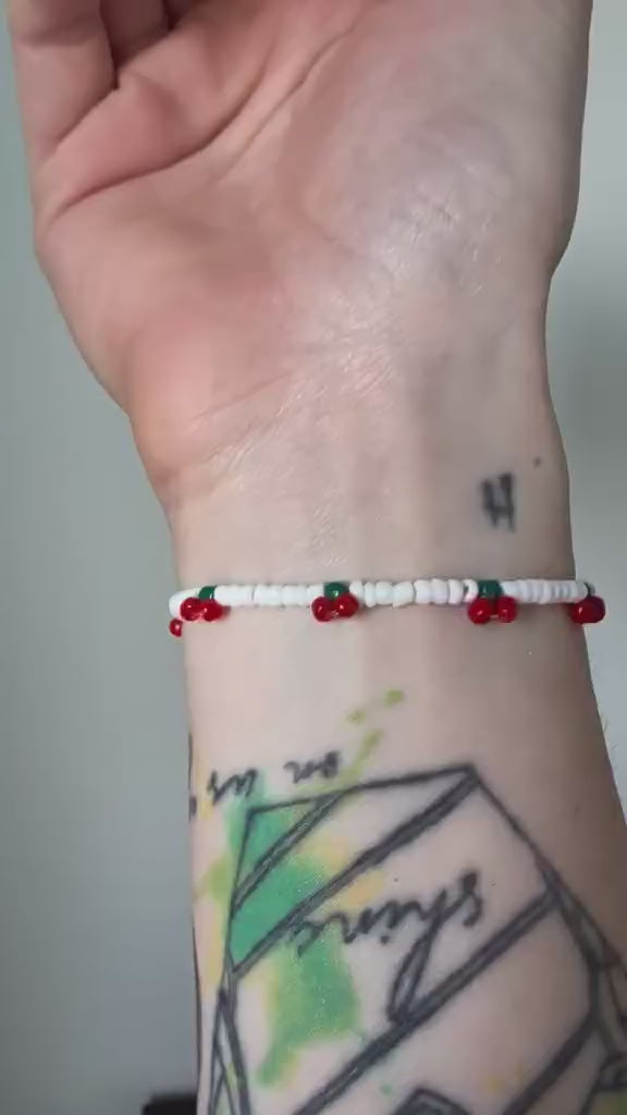 Handmade Beaded Cherry Bracelet